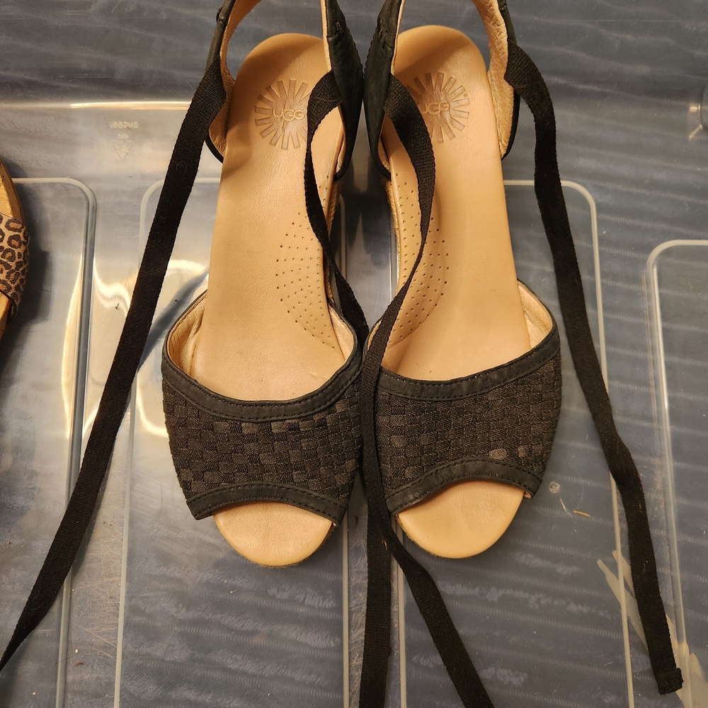 Ugg Wedge Black Woven Women's Sandals